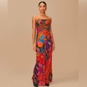 Farm Rio Vintage Wave Multicolor Lenzing Ecovero Viscose Maxi Dress size XS